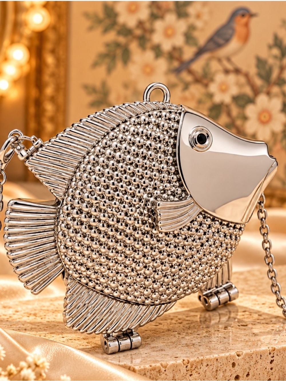 Silver Fish Shaped Mini Crossbody Bag Chain Purse Fifi Closet